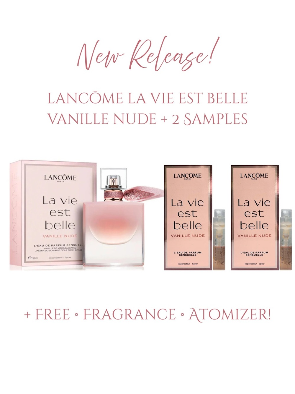 LANCOME La Vie Est Belle Vanille Nude L’eau de Parfum (.14 oz ) NIB + 2 Samples